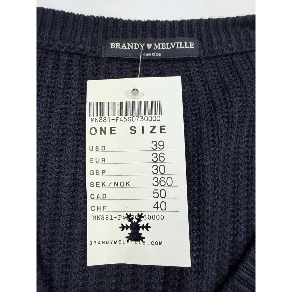 Brandy Melville V-Neck Sweater Navy Blue One Size Classic Long Sleeve New - Picture 4 of 7